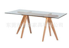 供应简约实木脚架玻璃面餐桌 时尚休闲桌玻璃桌 JB-A434A