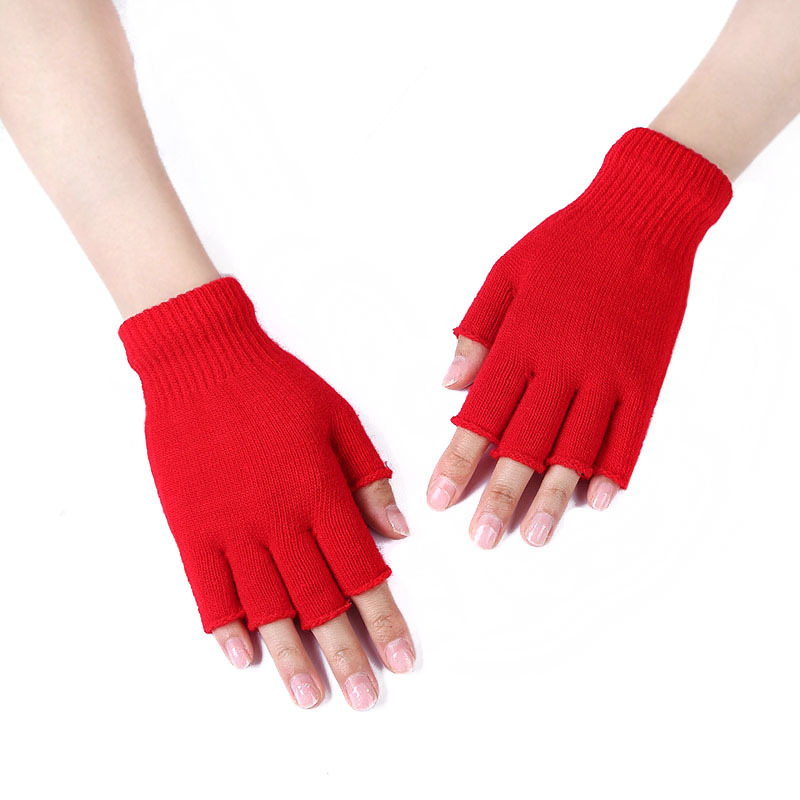 Otoño e invierno lana de punto medio dedo hombres y mujeres Guantes Térmicos de medio dedo fino dedo abierto guantes de estudiante al por mayor