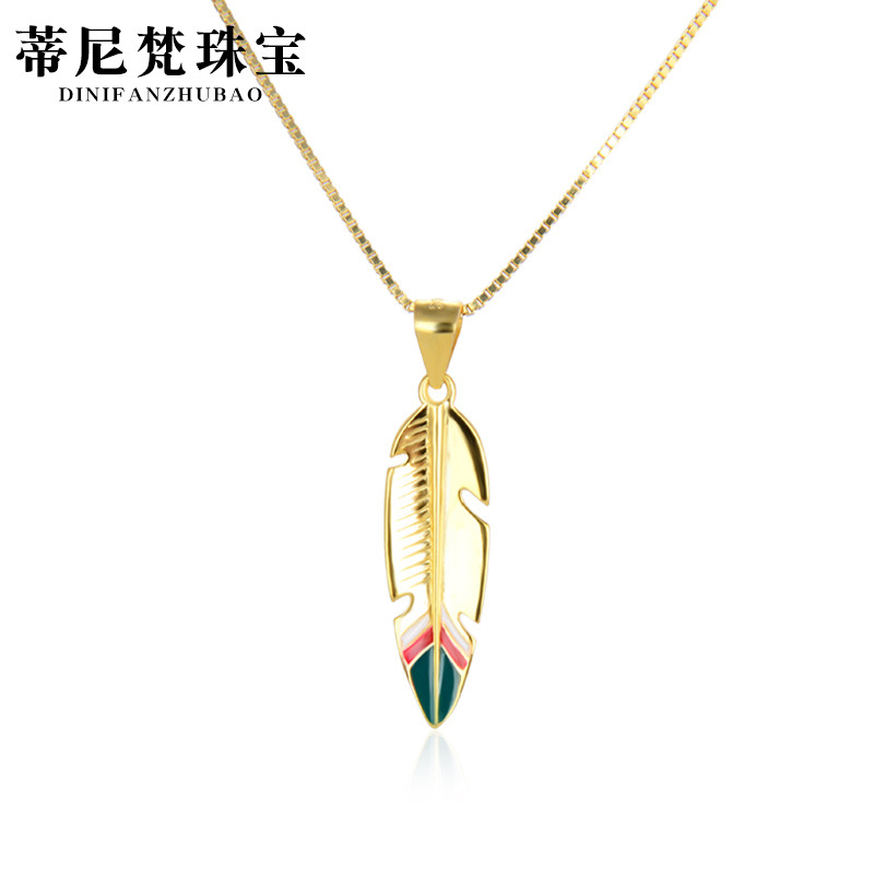 Japonés y coreano s925 Collar de plata de las mujeres retro creativo pluma gota aceite colgante simple todo partido joyería de una sola pieza de entrega