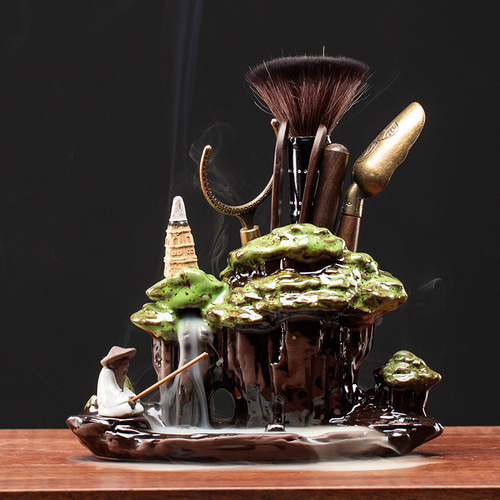 Creative Tea Ceremony Six Gentlemen Tea Clamp Set Tea Knife Black Sandalwood Kung Fu Tea Set Accessories Ceramic Tea Cylinder Backflow Incense Burner