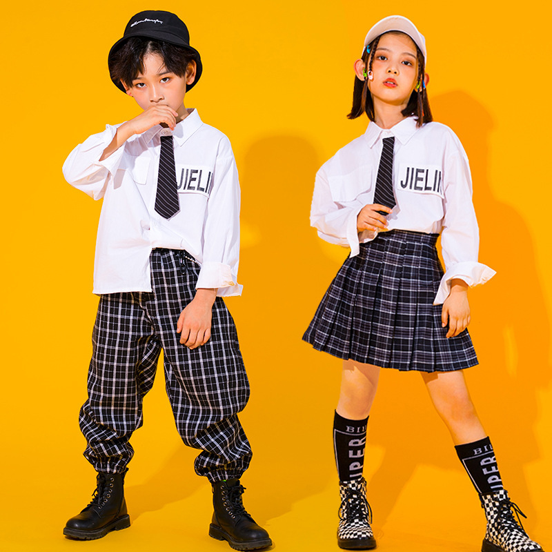 Children hip hop  dance costumes boys street hip hop dance outfits girls Jazz show uniform JK college uniforms