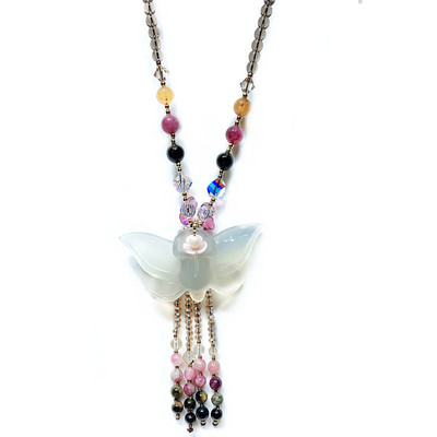 factory Direct selling natural Tourmaline tassels sweater chain butterfly Chalcedony Citrine Beads Austria crystal