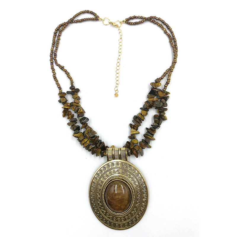 100g Weight Pendant Necklace Classification 1 Piece Quantity Retro Oval Alloy Turquoise Gravel Wholesale Pendant Necklace