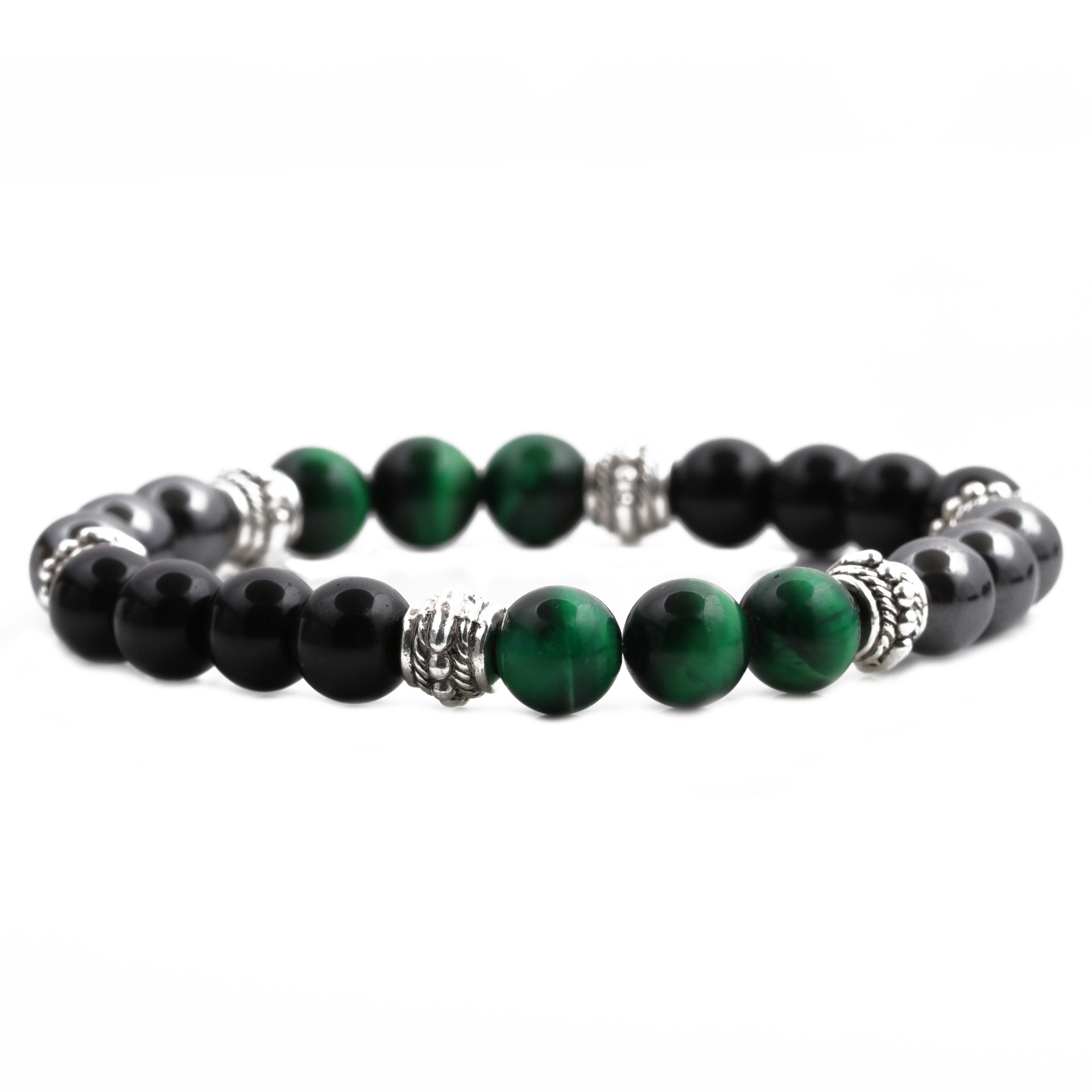 Hot-selling Fashion 8mm Tiger Eye Black Gallstone Bracelet For Men display picture 4