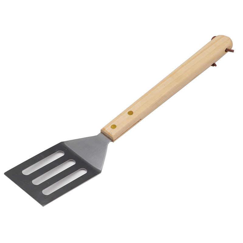 Directo de fábrica mango de madera de acero inoxidable de tres piezas herramientas de barbacoa utensilios de barbacoa tenedor pala clip de barbacoa traje de barbacoa