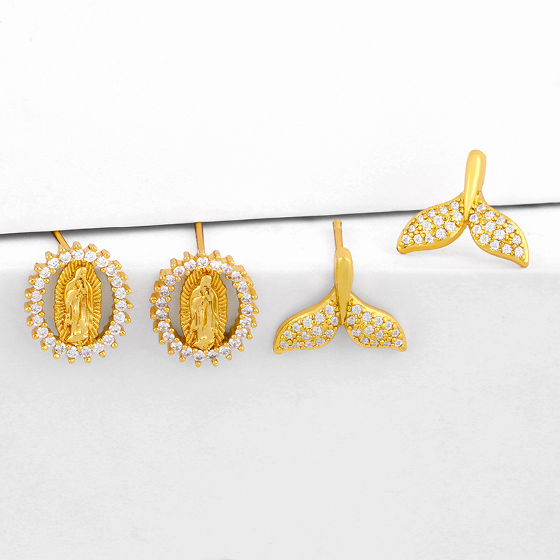 New Popular  Virgin Mary Earrings Fishtail  Copper Earrings Nihaojewelry Wholesale display picture 2
