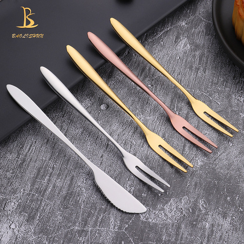 Wholesale pointed tail fruit fork, mooncake knife and fork, creative fruit pick dessert cake fork, household stainless steel fruit fork