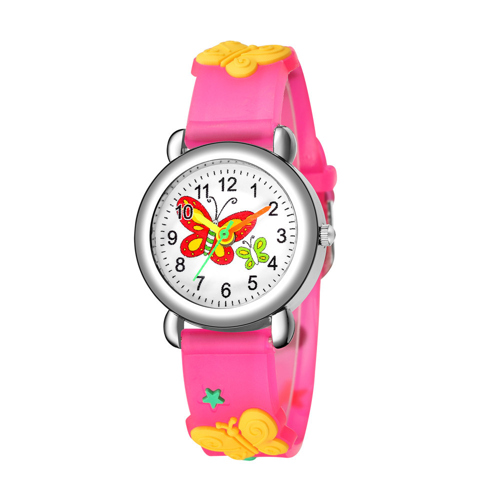 Neue Kinder Uhr Niedliche Schmetterlings Muster Quarzuhr 3d Farbe Schmetterling Plastik Band Studenten Uhr display picture 11