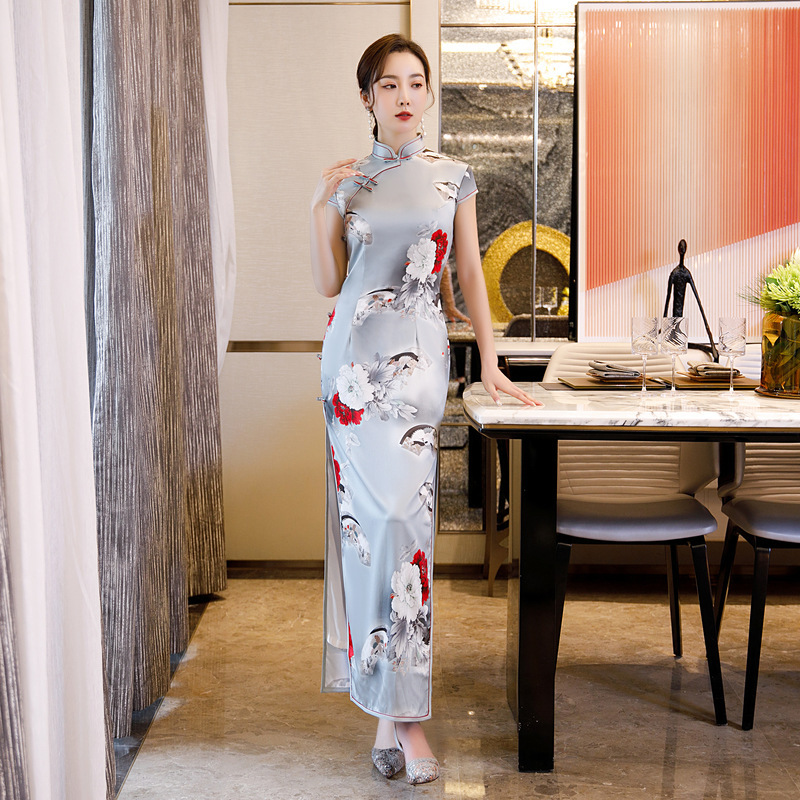 Chinese Dress Qipao for women Retro long double layer cheongsam dress banquet ceremonial cheongsam dress