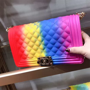 European and American popular wholesale color gradients Lingge jelly bag thick chain small square bag lady bag shoulder belt diagonal span bag - ShopShipShake