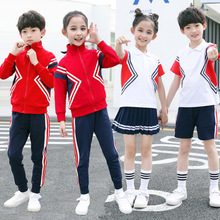 小学生校服春秋三件套红白色夏季儿童短袖运动班服幼儿园园服