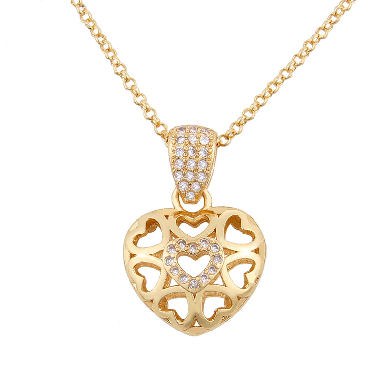 Fashion Simple Inlaid Zirconium Hollow Heart-shaped Copper Necklace New Love Pendant display picture 3