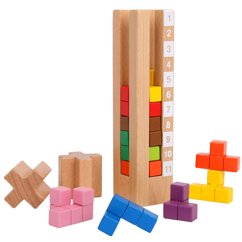 Los niños de educación temprana bloques de construcción educativos cerebro entrenamiento de la torre de pensamiento lógico montaje Tetris juguetes de madera al por mayor