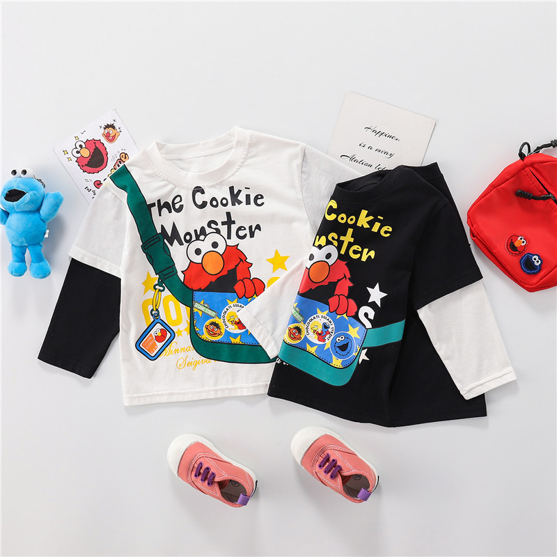 兒童長袖上衣 2020秋季童裝t恤韓版印花寶寶男女童假兩件潮童裝