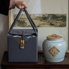 手绘大号陶瓷茶叶罐 复古山水家用储存罐普洱 绿茶白茶大瓷罐定制