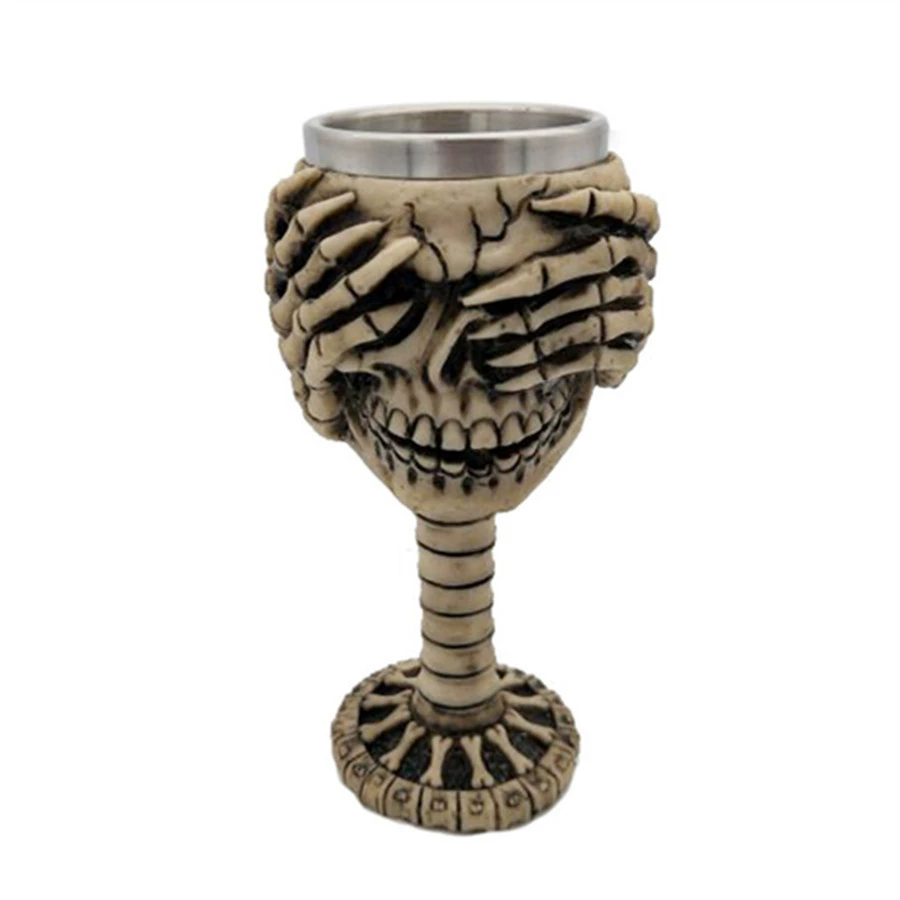 3D череп Mug — смоляной внешний слой и двойной слой нержавеющей стали, Gothic Goblet 330–400 мл