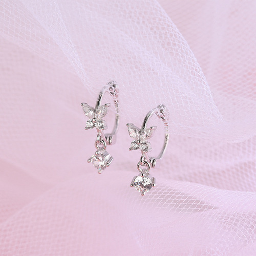 s925 silver Japanese and Korean style diamond zircon butterfly earrings sweet tassel earrings for women dropshipping