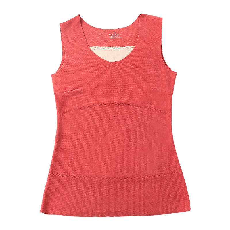 Otoño e Invierno de la calefacción de terciopelo forrado de lana térmica Chaleco de las mujeres sin costuras de doble capa delgada bottoming ropa interior más tamaño térmica Chaleco de las mujeres
