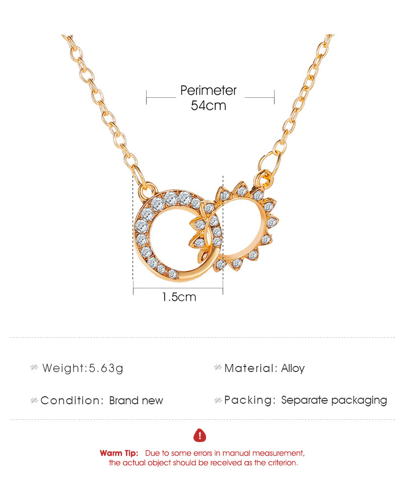 New Sun Moon Diamond Double Ring Alloy Necklace Clavicle Chain For Women display picture 1