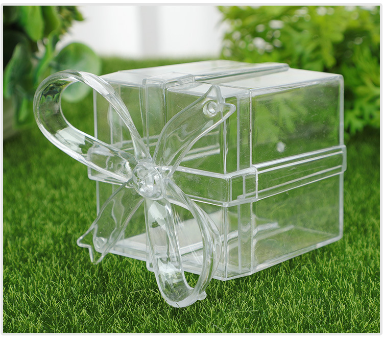 Cross-border Food Grade Plastic Transparent Bow Square Candy Gift Box Wedding Candy Box Wedding Companion Gift Box Packaging Box display picture 3