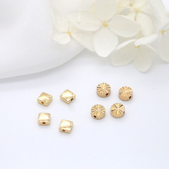 廠家直銷純銅鍍14K包金散珠隔珠 簡約花紋扁圓珠手鍊diy飾品配件