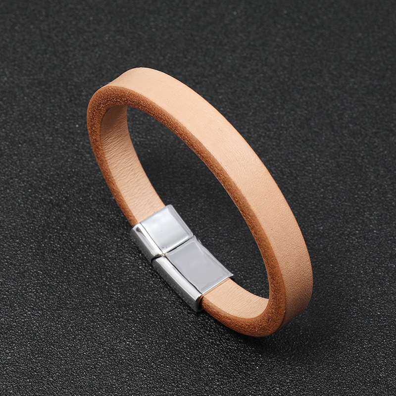 Bracelet Simple En Cuir De Vachette Lisse De Couleur Naturelle display picture 3