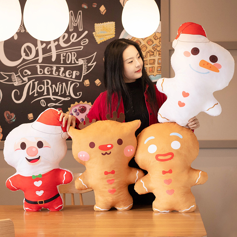 聖誕老人雪人姜餅人靠墊抱枕毛絨玩具聖誕節禮品玩偶來圖定制批發