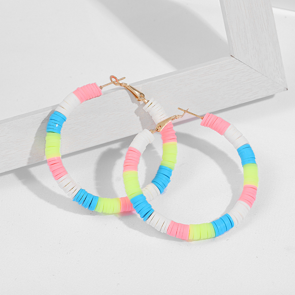 hot sale beach C-shaped soft pottery color exaggerated earrings wholesale