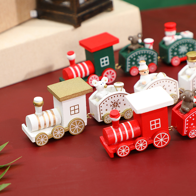 Wood Material Christmas Festival Christmas Glam Cute Train Wood Party Decorative Props