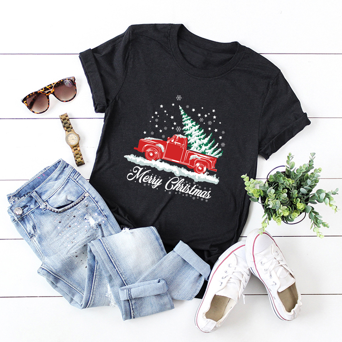 Christmas car tree short-sleeved t-shirt  NSSN11928