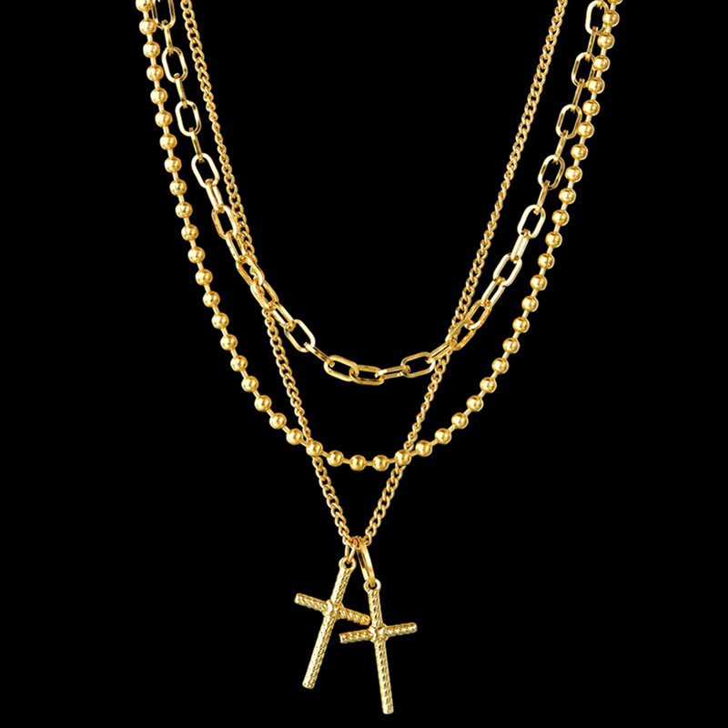 Fashion Cross Multi-layer Necklace Hip Hop Stainless Steel Necklace For Women Retro Pendant Net Red Long Section Fashion Necklaces display picture 5