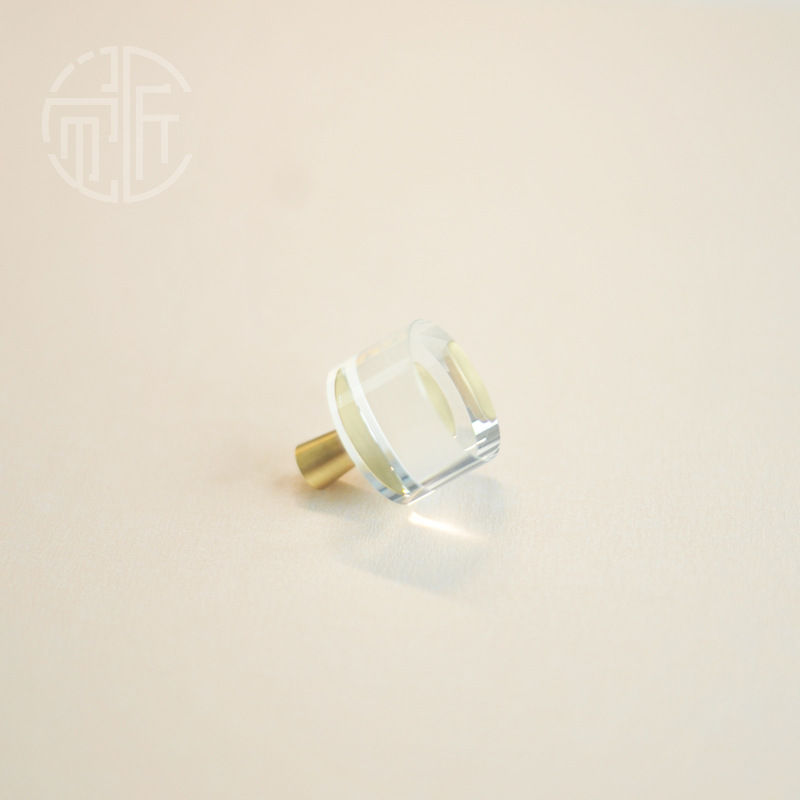 Original brass crystal glass round handle single hole modern simple octagonal crystal handle cabinet wardrobe handle