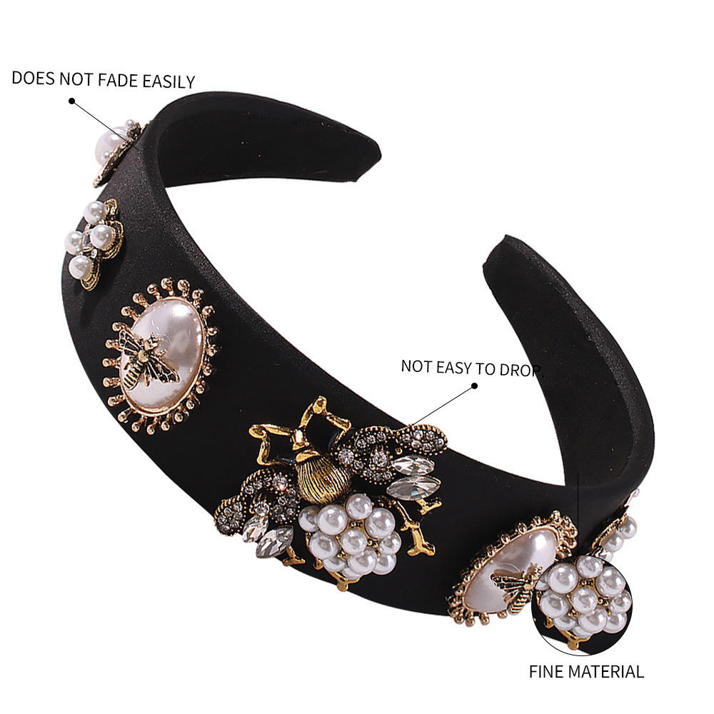 Fashion Bee Pearl Wide-edge Diamond Headband For Women Wholesale display picture 2