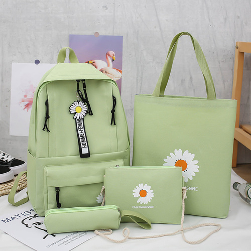 New ins Japanese Daisy Girl Canvas School Bag Korean Version Junior High School Student Backpack Simple Backpack for Women