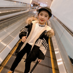 女童2020冬装新款字母兔毛服女中大童韩版洋气外套加厚潮批发