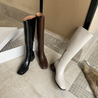 真皮方头粗跟骑士靴K53  不退换尺码有限