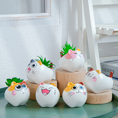 Creative cartoon animal succulent flowerpot Nordic Amazon gardening foreign trade cute cat combination ceramic mini potted plant