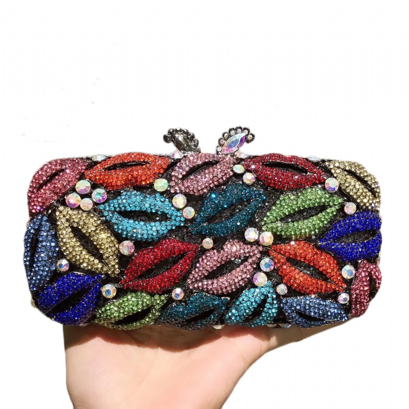 Túi clutch nữ đính đá kim cương dạ hội kim loại cắt gọt, kèm dây xương cá 48 cm — màu vàng, đen đỏ, màu đen, Kim cương vàng trên vàng chi tiết 5