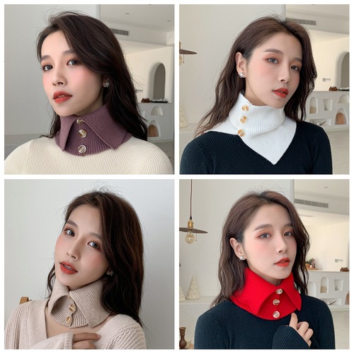 Knitted button fake collar pullover scarf for women spring autumn winter sweater decoration versatile fake collar shirt