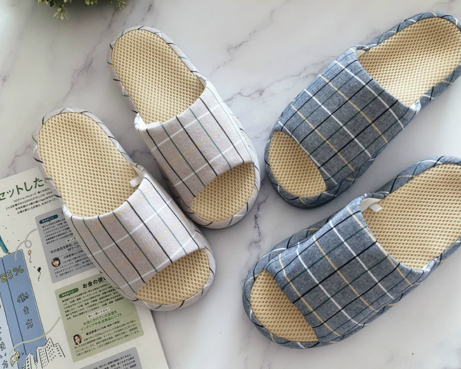 Простые клетчатые тапочки, пара, весна и лето, домашние Нескользящие домашние тапочки с мягким дном, четыре сезона, дышащие домашние тапочки с деревянным полом