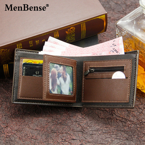 MenBense Korean style hinge hot stamping printed men's wallet short style frosted multi-card slot large capacity men's wallet