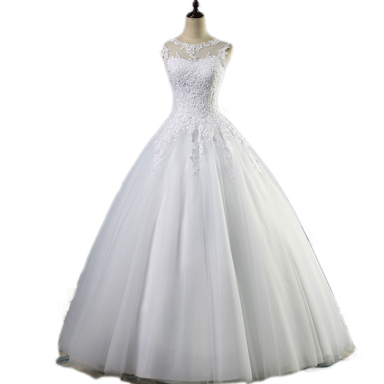 Foreign Trade Hot 2025 New Round Neck Large Backless Waist Slimming Look Lace Floor-Length Tutu Skirt Wedding Travel Photography