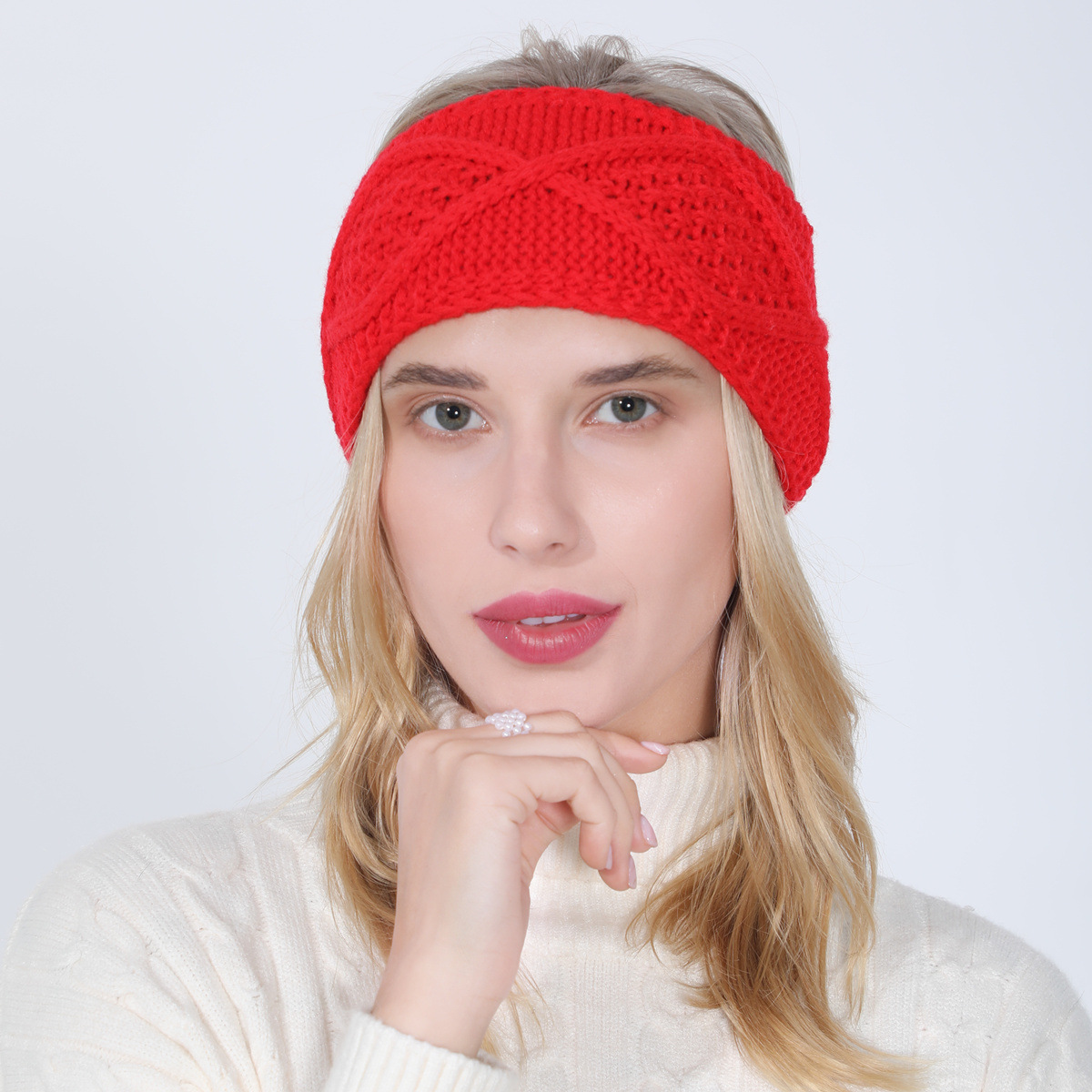 New Autumn and Winter Women's Knitted Face Wash Headcover with Woolen Hairband Aran Diamond High ponytail Hat_voghion.com