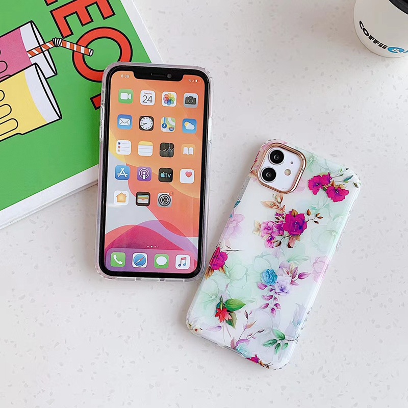 Custodia per telefono Apple 13pro XL con farfalla rosa e fiore fresco elettroplaccato, adatta per iPhone 12pro/7/8plus_voghion.com