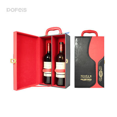Leather goods customized Gilding Black and red Wine Box PU Imitation leather portable Wine Gift box Glass models