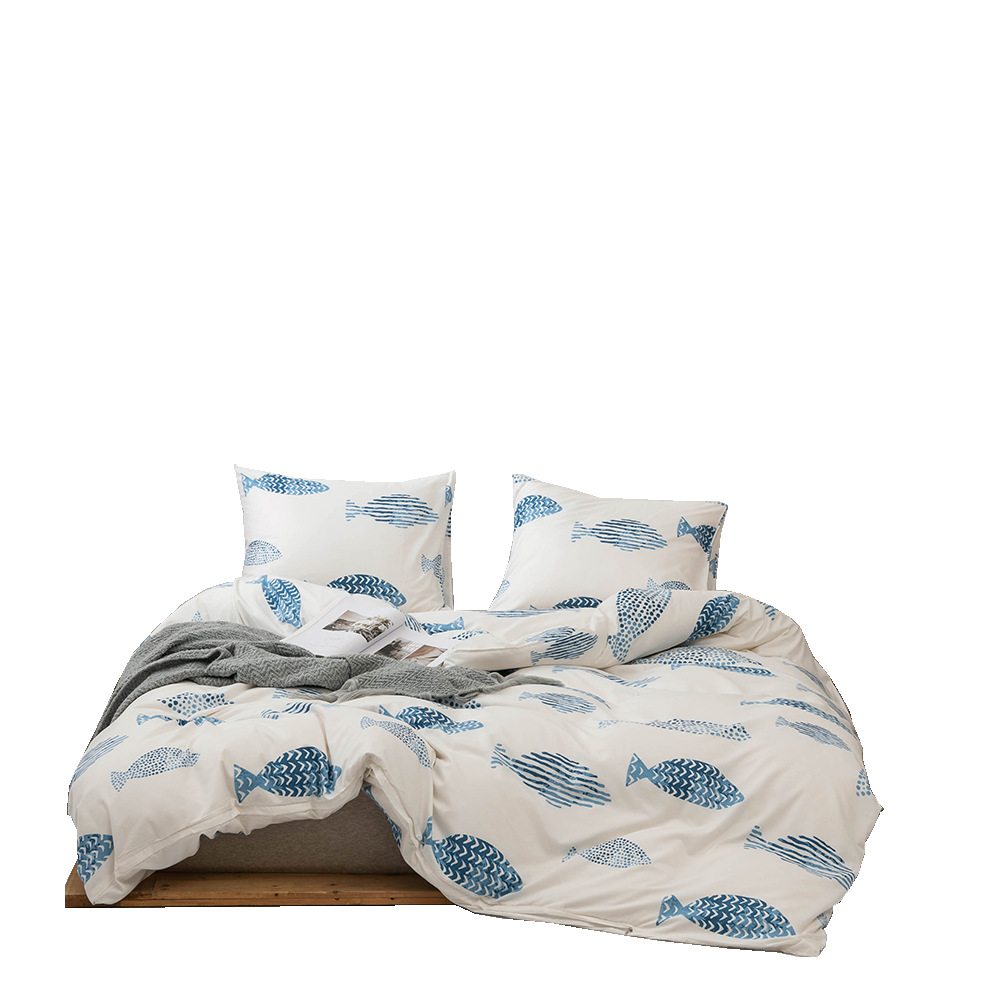 外貿(mào)家紡床上用品四件套亞馬遜跨境爆款化纖磨毛印花被套套件批發(fā)