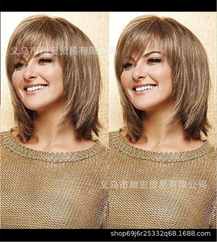 2020 independent website new hot selling European and American wigs can be mixed with oblique color short straight hair high temperature silk wigs wholesale