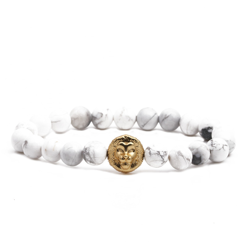 Fashion Tiger Eye Beaded DIY Lion Head Bracelet White Turquoise Lion Head Bracelet