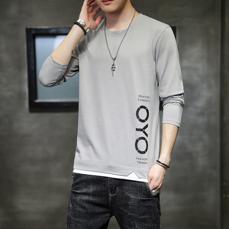 Férfi hosszú ujjú póló, új őszi és téli termékek, Instagram trendi nyomtatás, lezser kerek nyakú, tiszta pamut_voghion.com