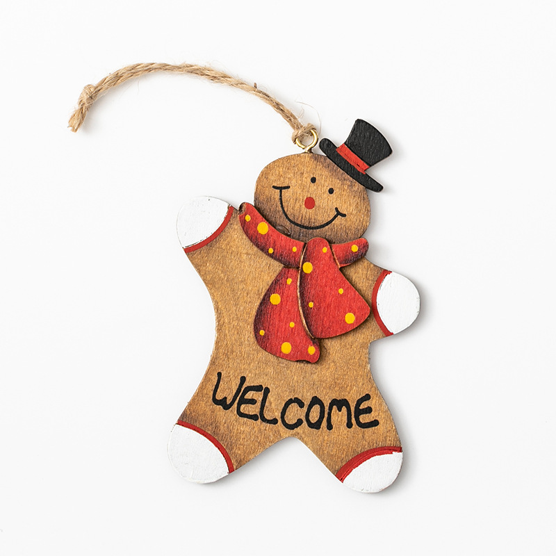 Pan de jengibre de madera hombre niño niña colgante decoración de Navidad pintada a mano sonriente decoración de árbol de Navidad pintada a mano viento